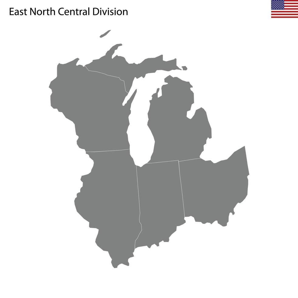 High Quality map of East North Central division of United States vector