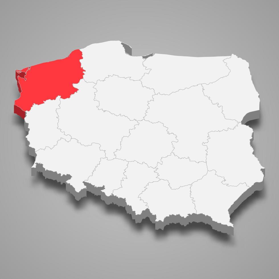 West Pomerania region location within Poland 3d map vector