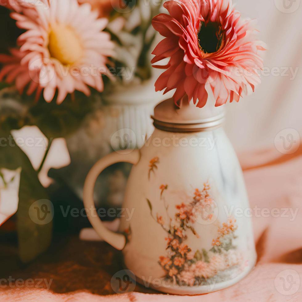 florero con flores en el mesa foto