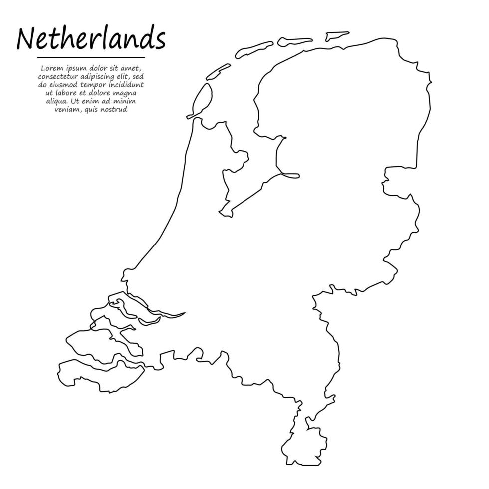 Simple outline map of Netherlands, in sketch line style vector