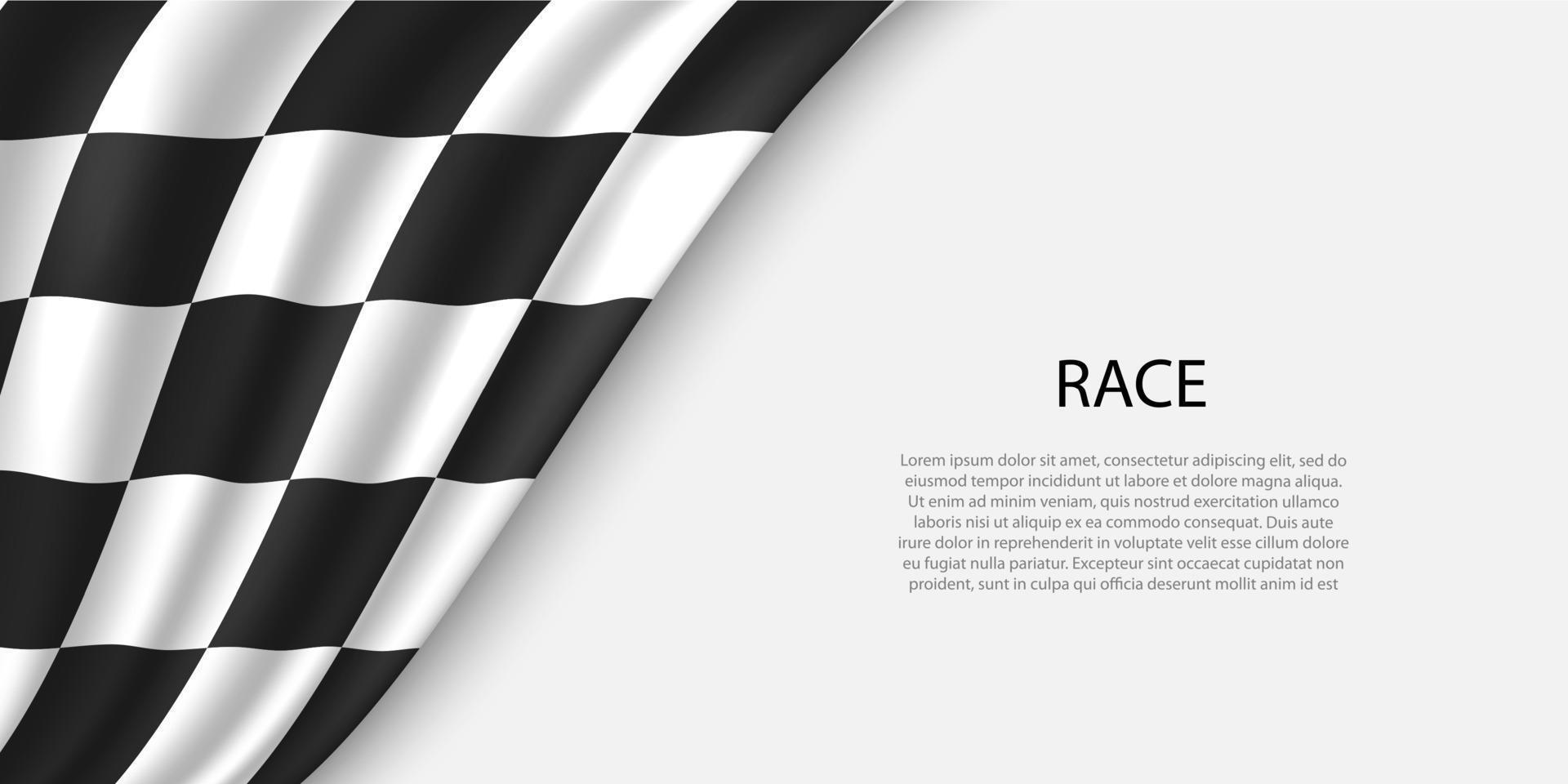 Waving checkered race flag on white background. Banner or ribbon vector