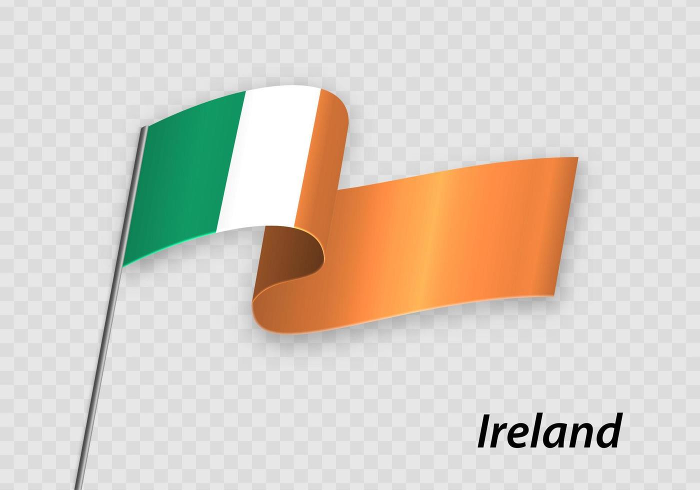 Waving flag of Ireland on flagpole. Template for independence day vector