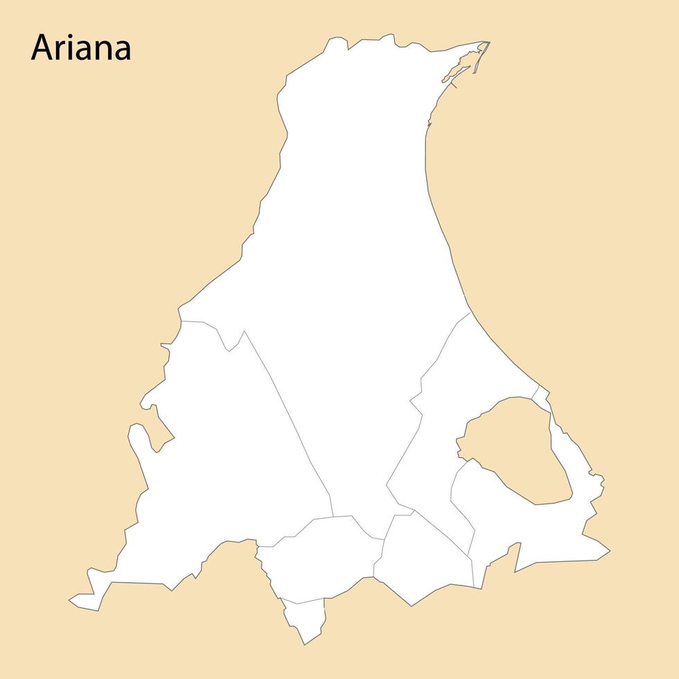 alto calidad mapa de ariana es un región de Túnez vector