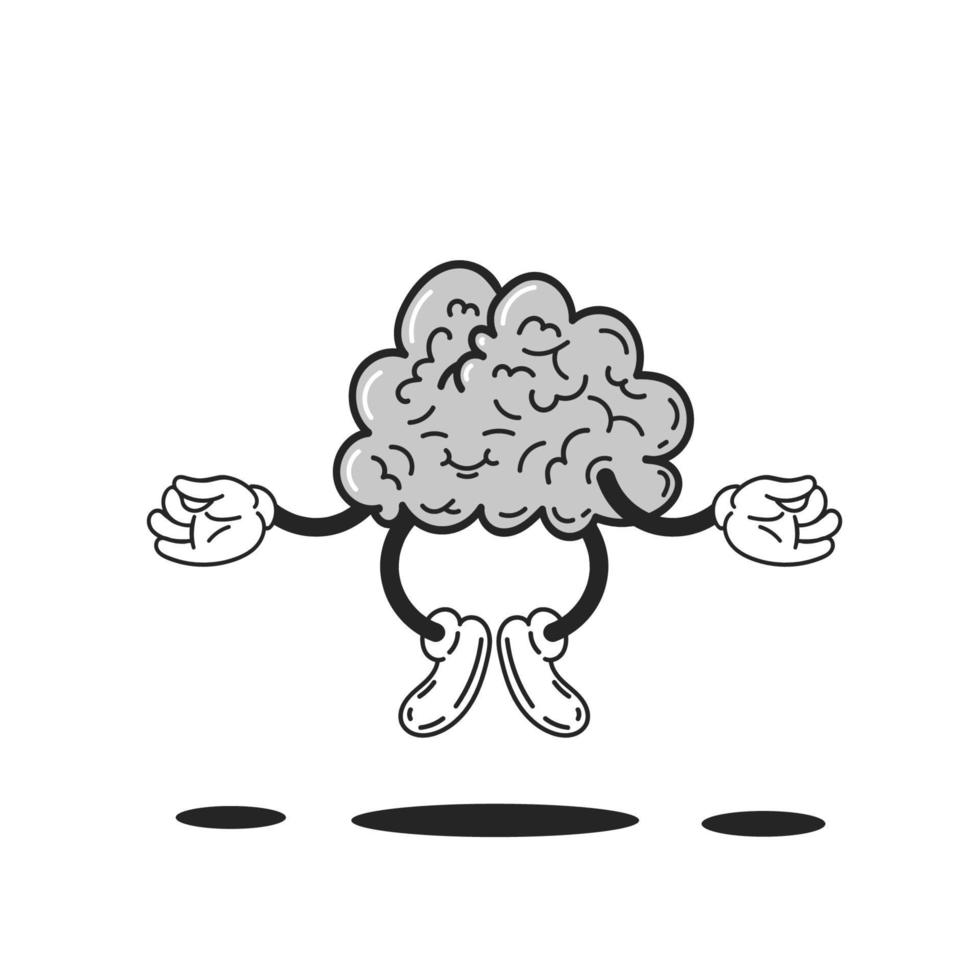 Brain meditation character cartoon in yoga pose. Stock vector illustration.