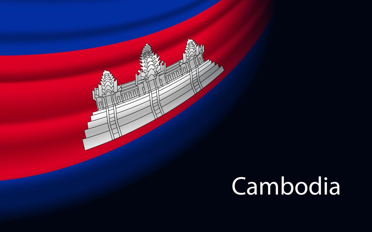 Wave flag of Cambodia on dark background. Banner or ribbon vecto vector