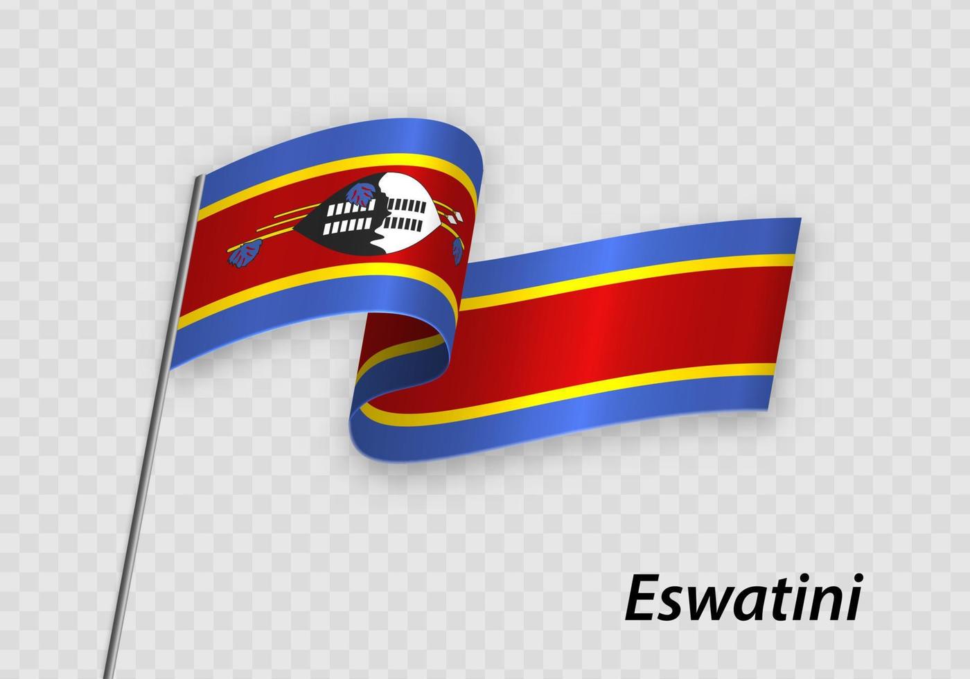 Waving flag of Eswatini on flagpole. Template for independence day vector