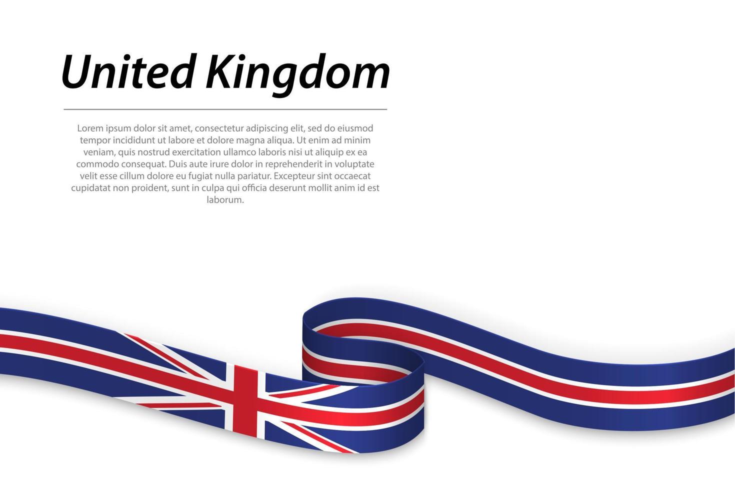 Waving ribbon or banner with flag of United Kingdom. Template fo vector