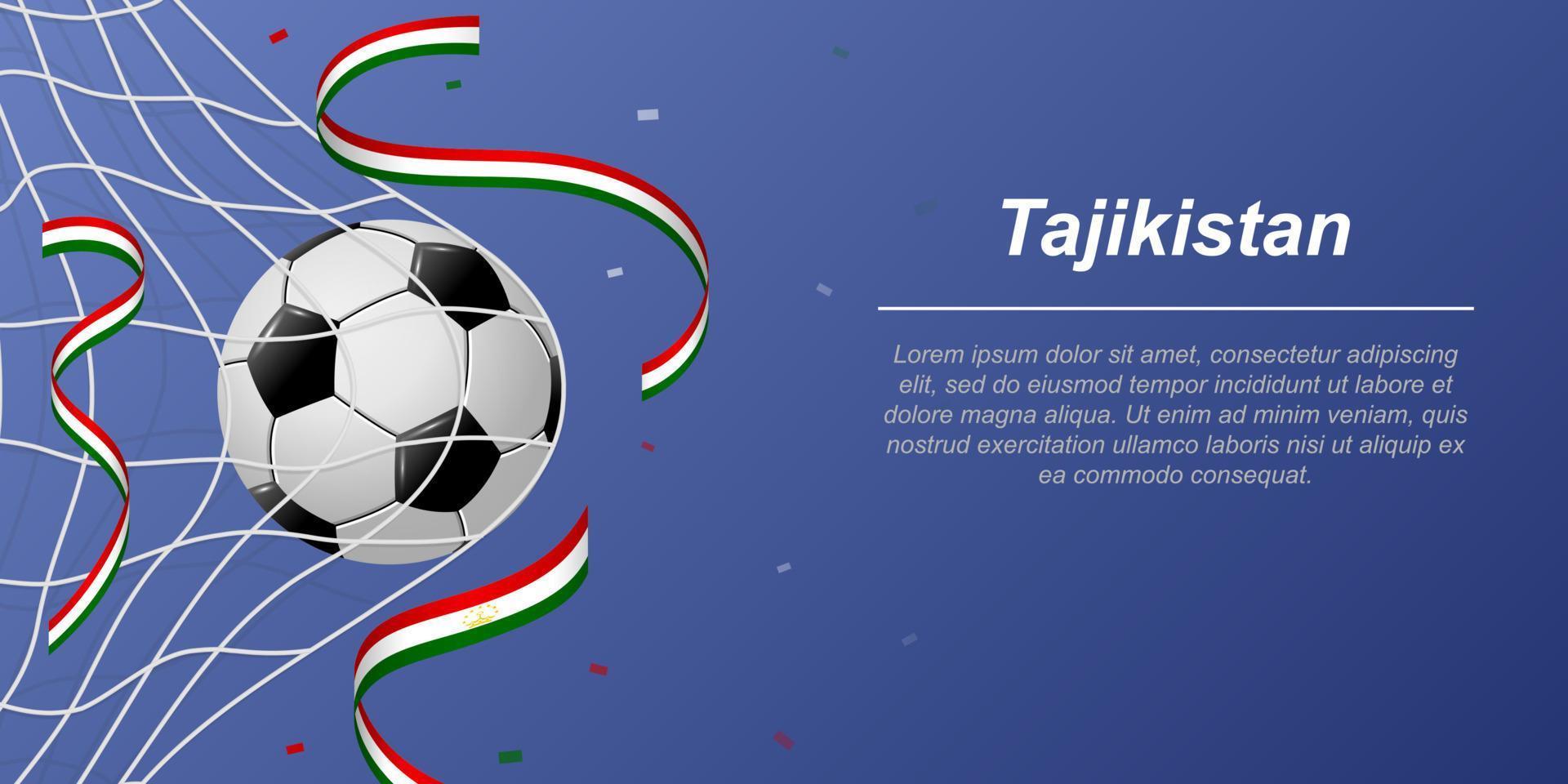 Soccer background with flying ribbons in colors of the flag of Tajikistan vector