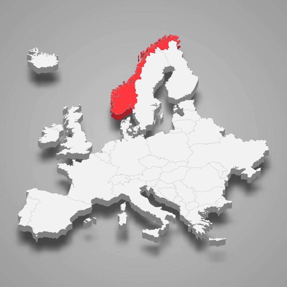 Noruega país ubicación dentro Europa 3d mapa vector