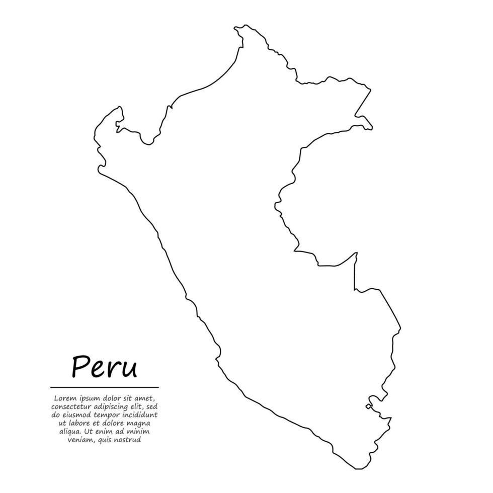 sencillo contorno mapa de Perú, en bosquejo línea estilo vector