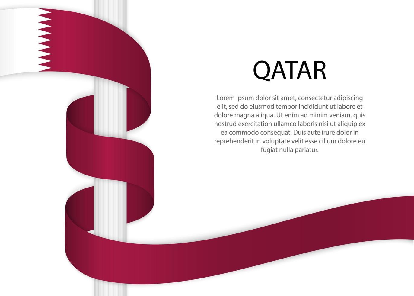 Waving ribbon on pole with flag of Qatar. Template for independe vector