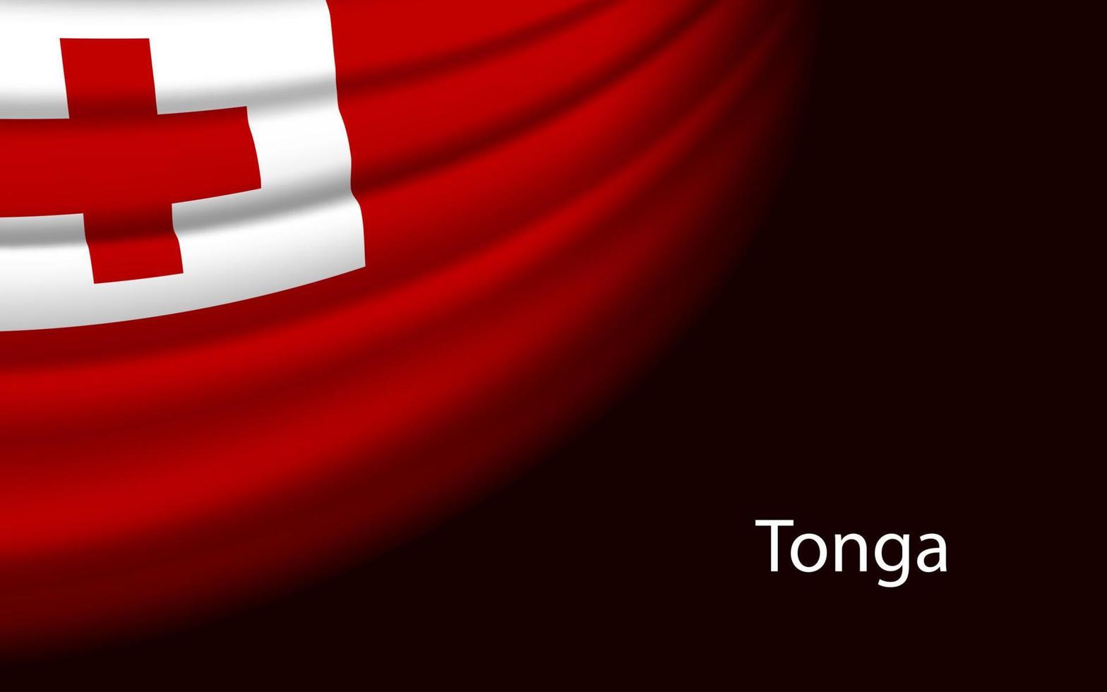 Wave flag of Tonga on dark background. vector