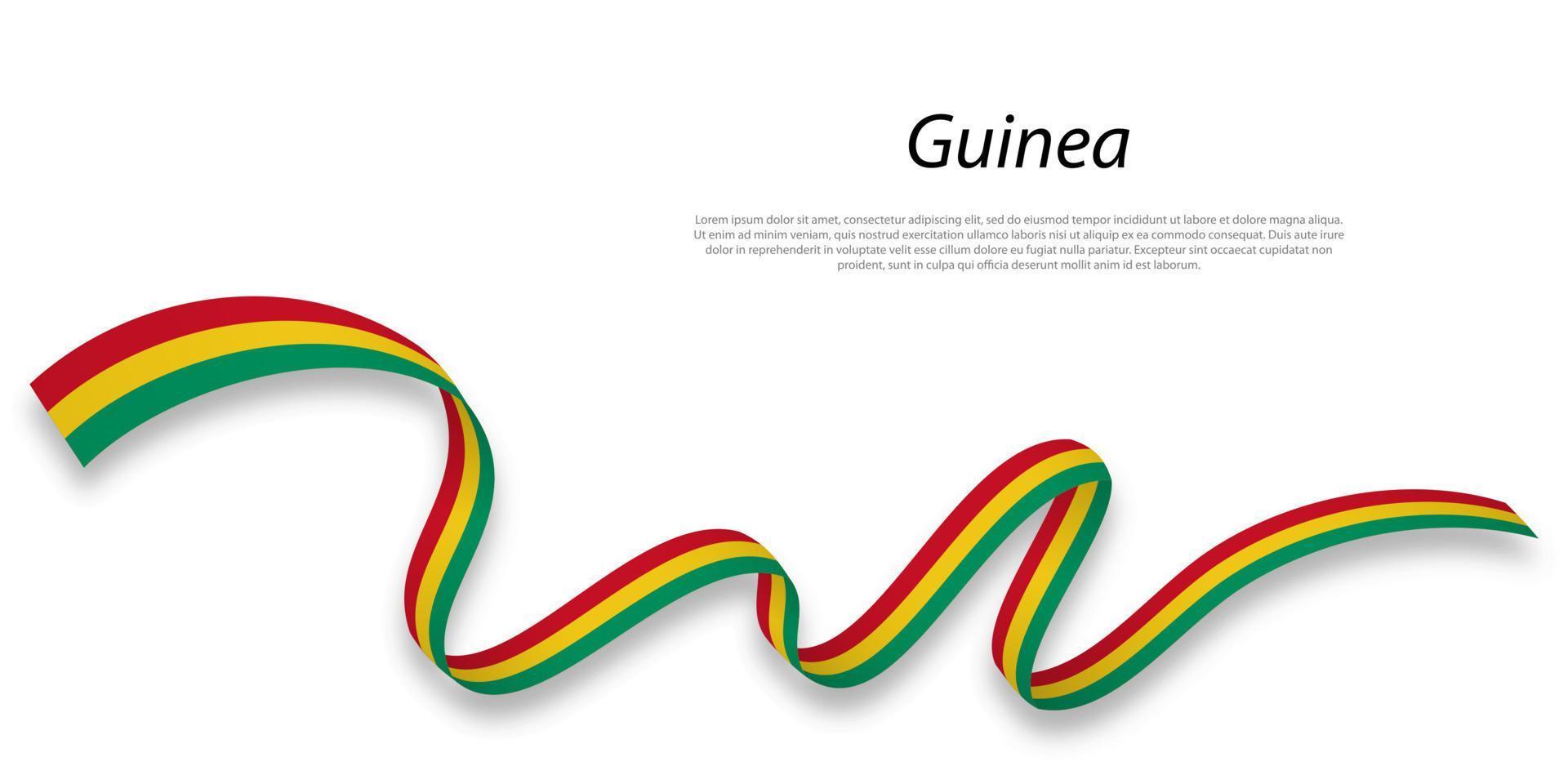 Waving ribbon or banner with flag of Guinea . vector