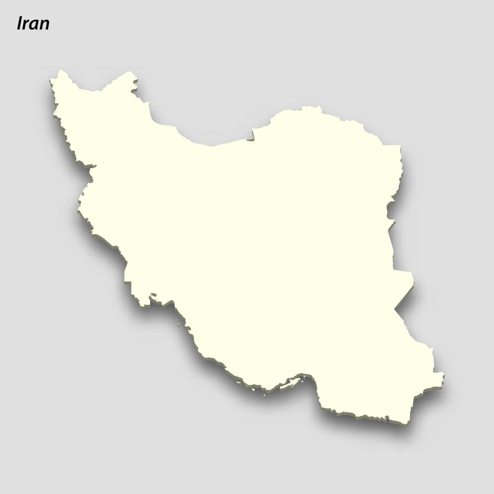 3d isometric map of Iran isolated with shadow vector