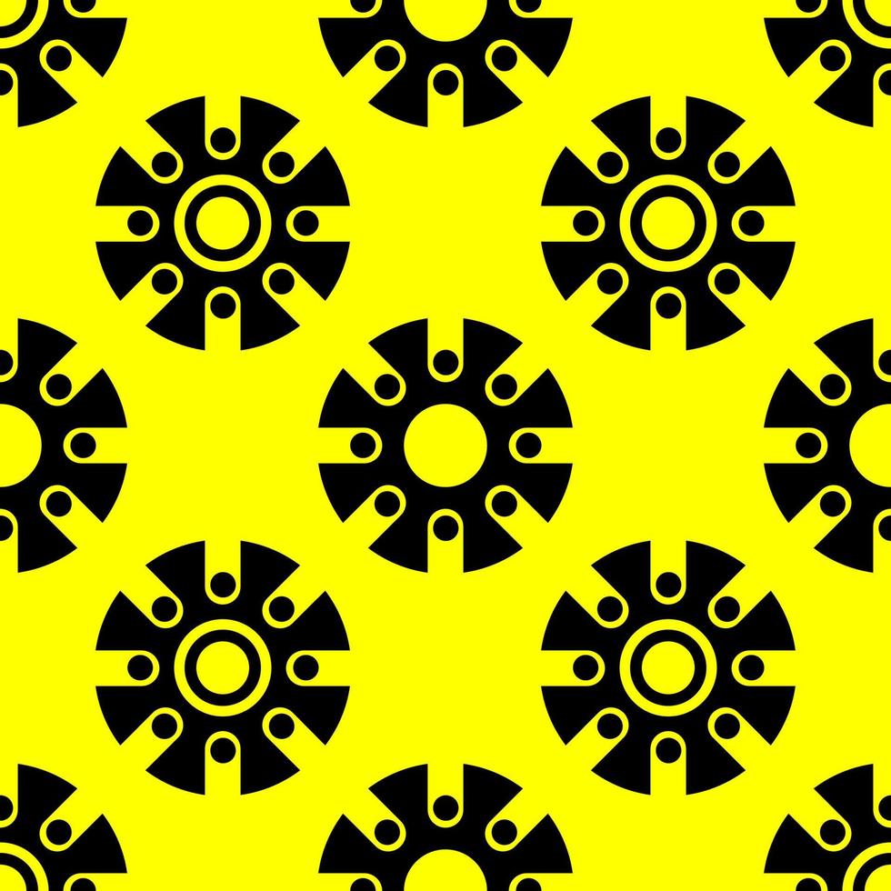 Abstract seamless pattern techno gear isolated on yellow background. Vector gears modern mechanism industrial concept. Technology gears background.