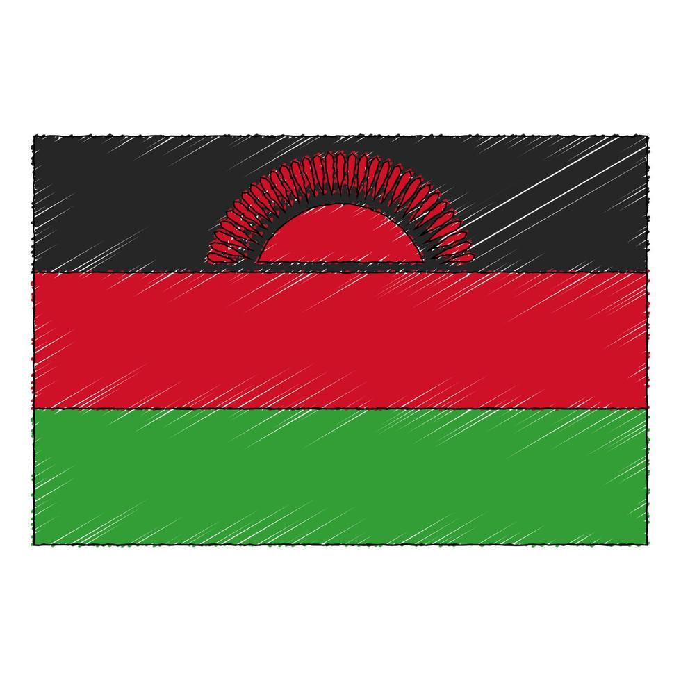 Hand drawn sketch flag of Malawi. doodle style icon vector