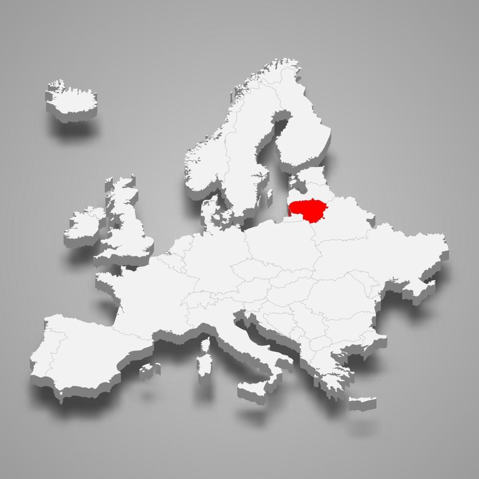 Lithuania country location within Europe 3d map vector
