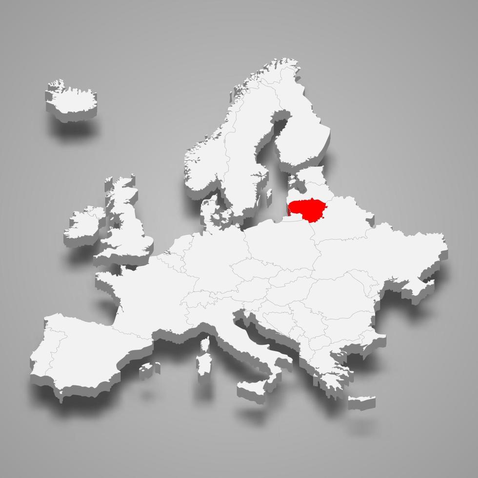 Lituania país ubicación dentro Europa 3d mapa vector