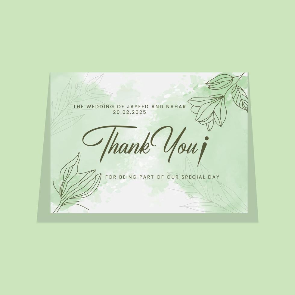 Thank you wedding card template with watercolor floral decoration Free Vector