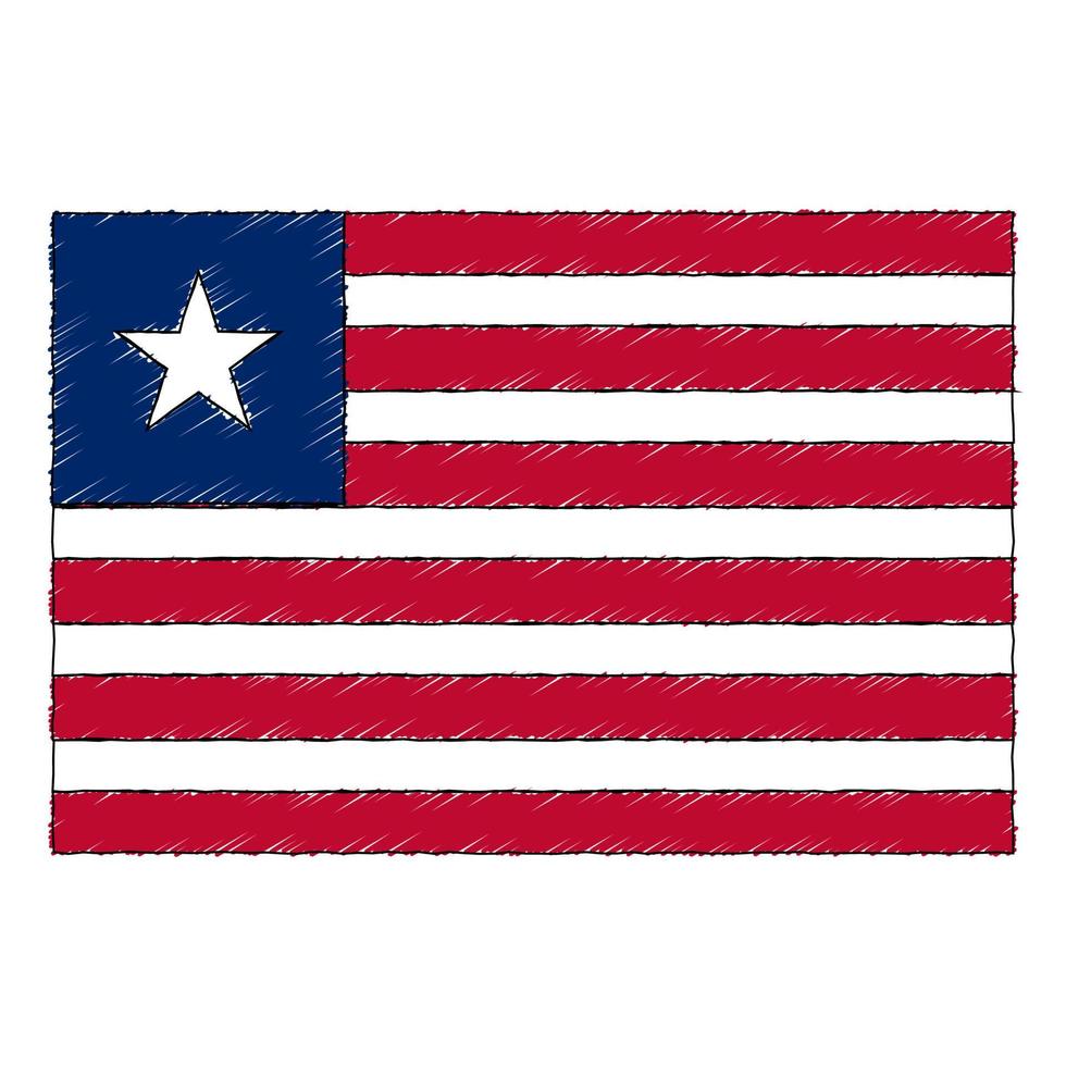 Hand drawn sketch flag of Liberia. doodle style icon vector
