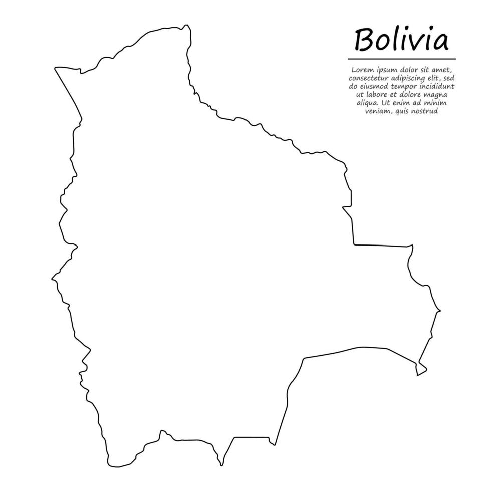 Simple outline map of Bolivia, silhouette in sketch line style vector