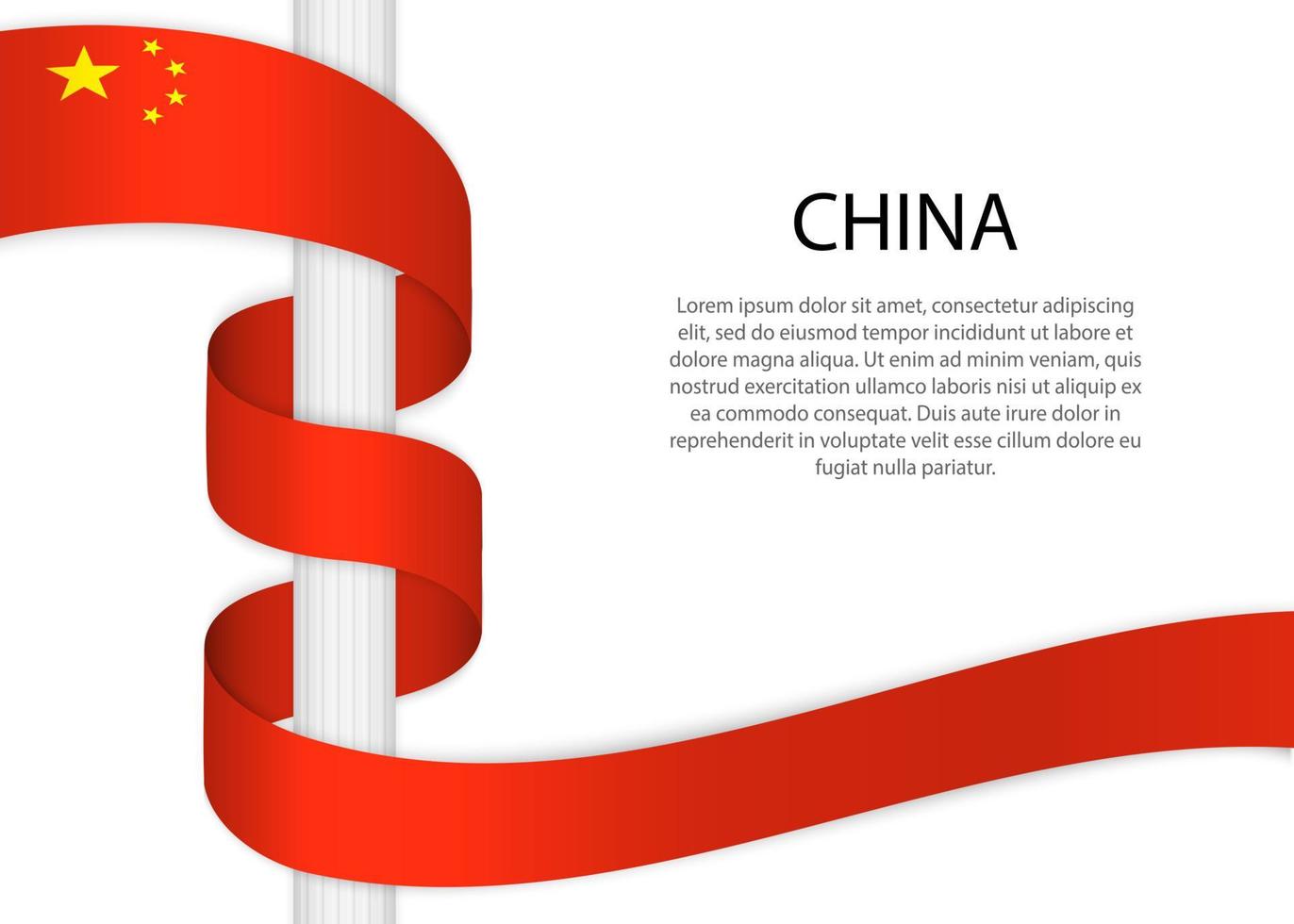 Waving ribbon on pole with flag of China. Template for independe vector