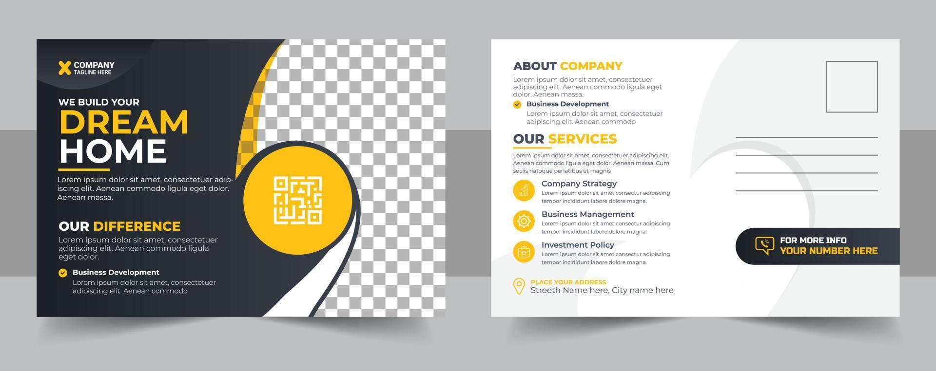 Corporate business or marketing agency postcard template, Real Estate Agent and Construction Business Postcard Template vector