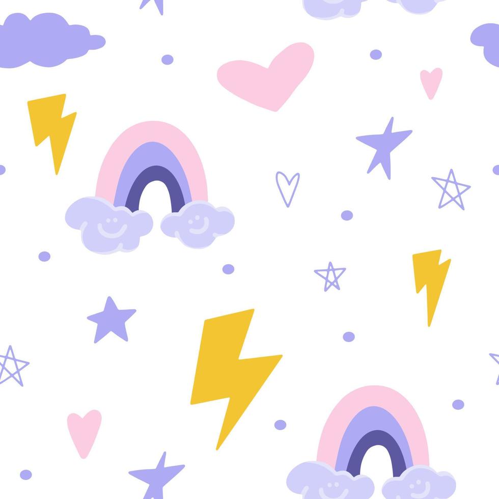 Seamless pattern with heart, star, lightning, cloud, rainbow. vector