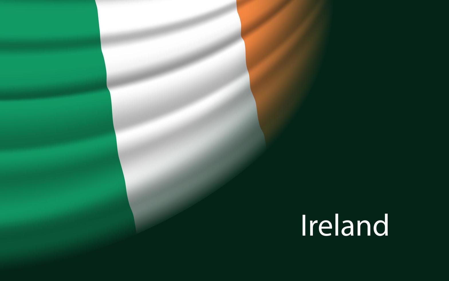 Wave flag of Ireland on dark background. Banner or ribbon vector