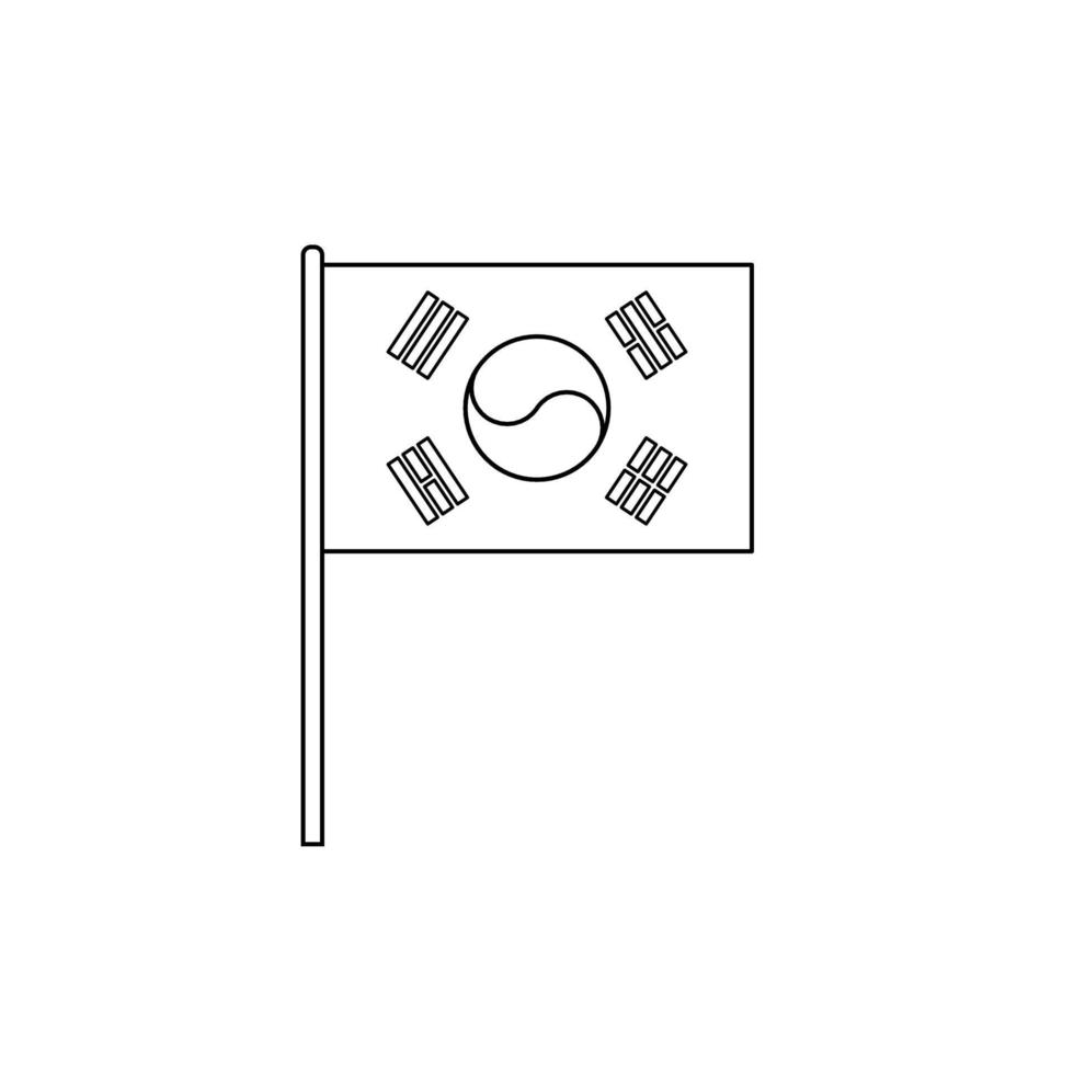 Black outline flag on of South Korea. Thin line icon vector