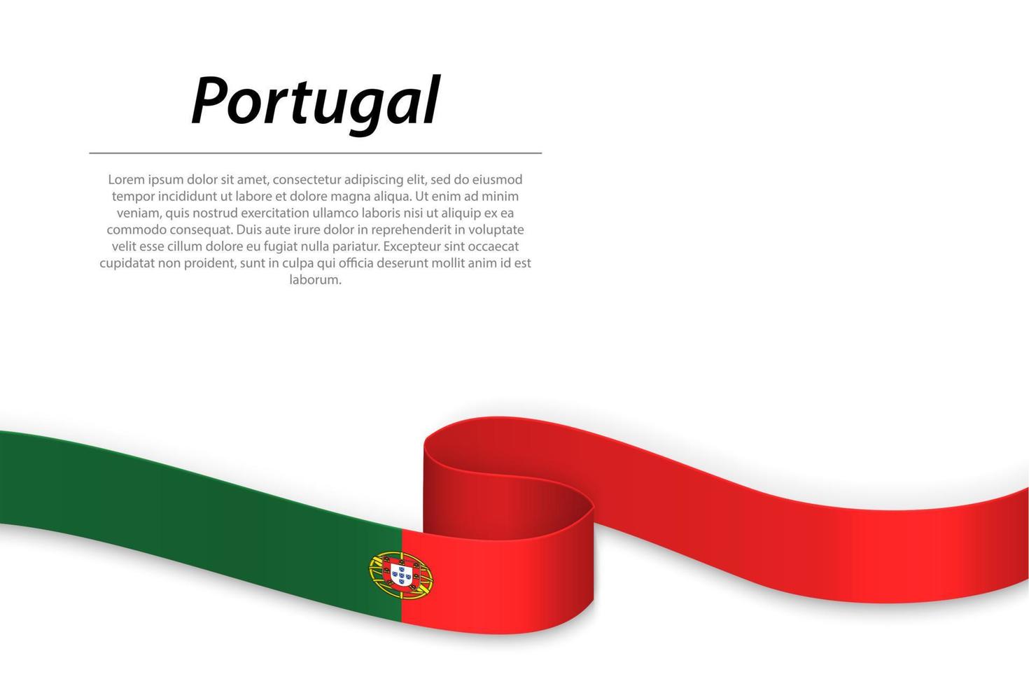 Waving ribbon or banner with flag of Portugal. Template for inde vector