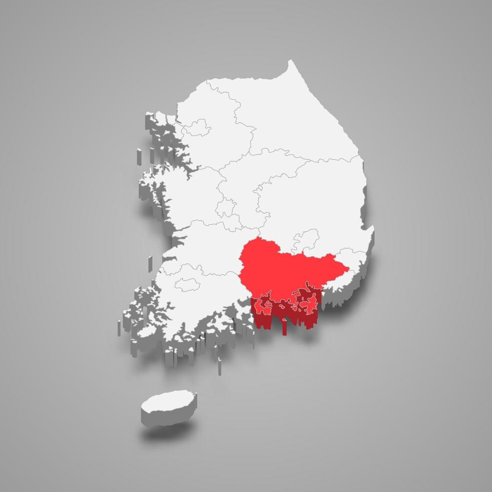 South Gyeongsang region location within South Korea 3d isometric map vector