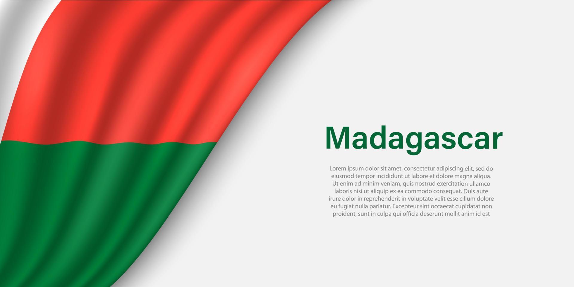 Wave flag of Madagascar on white background. vector