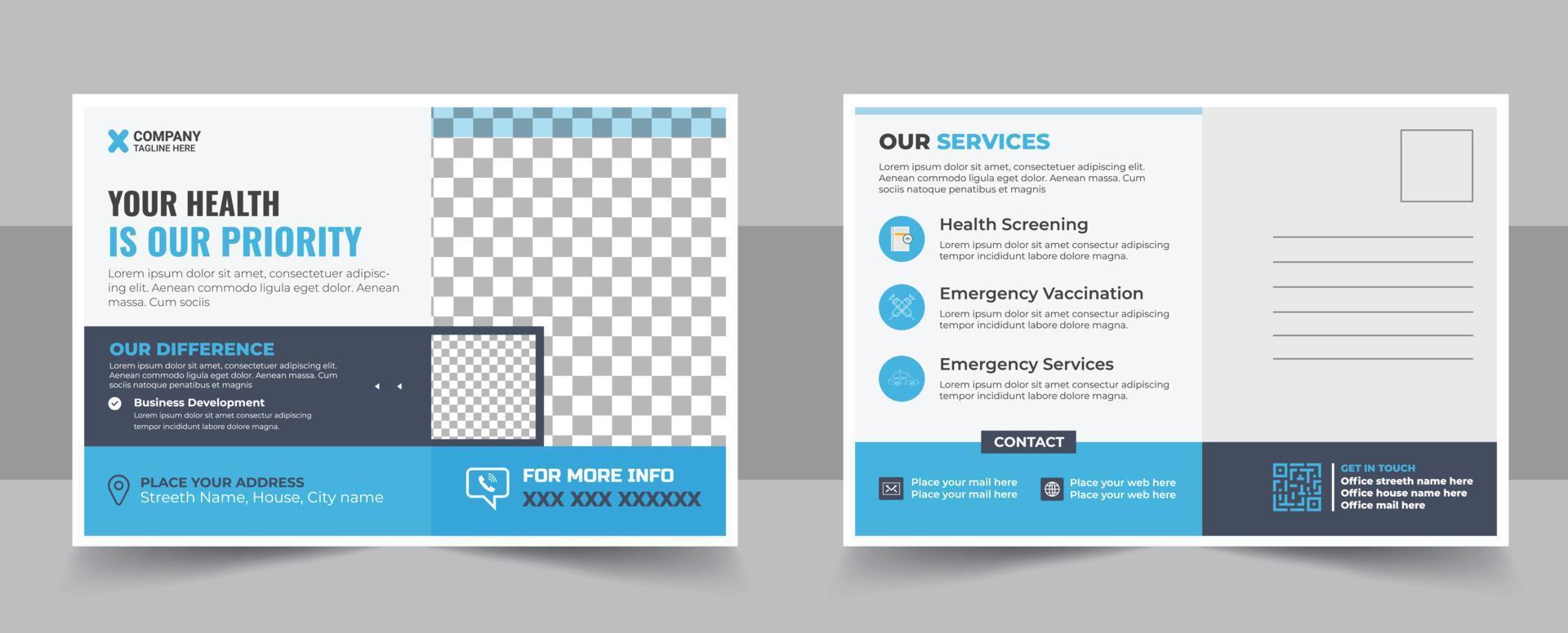 Minimal and creative medical postcard template design, vector medical postcard layout