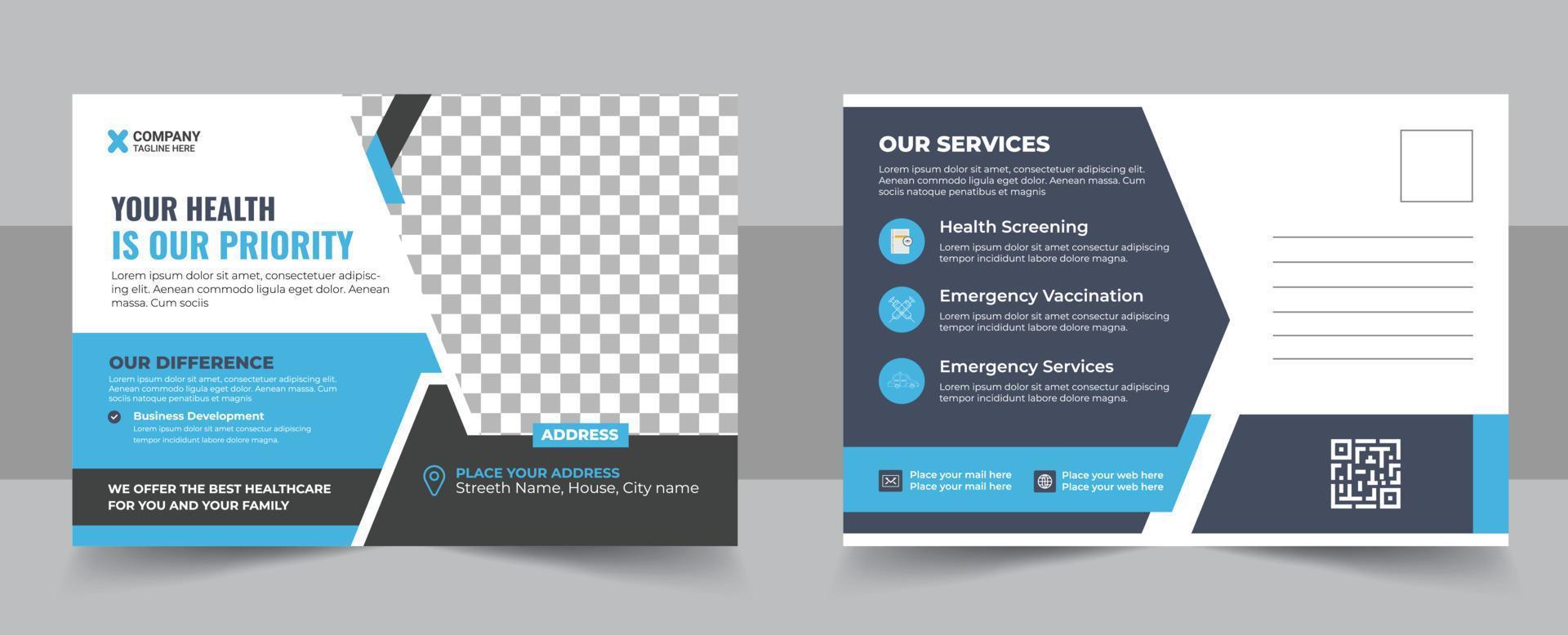 mínimo y creativo médico tarjeta postal modelo diseño, vector médico tarjeta postal diseño