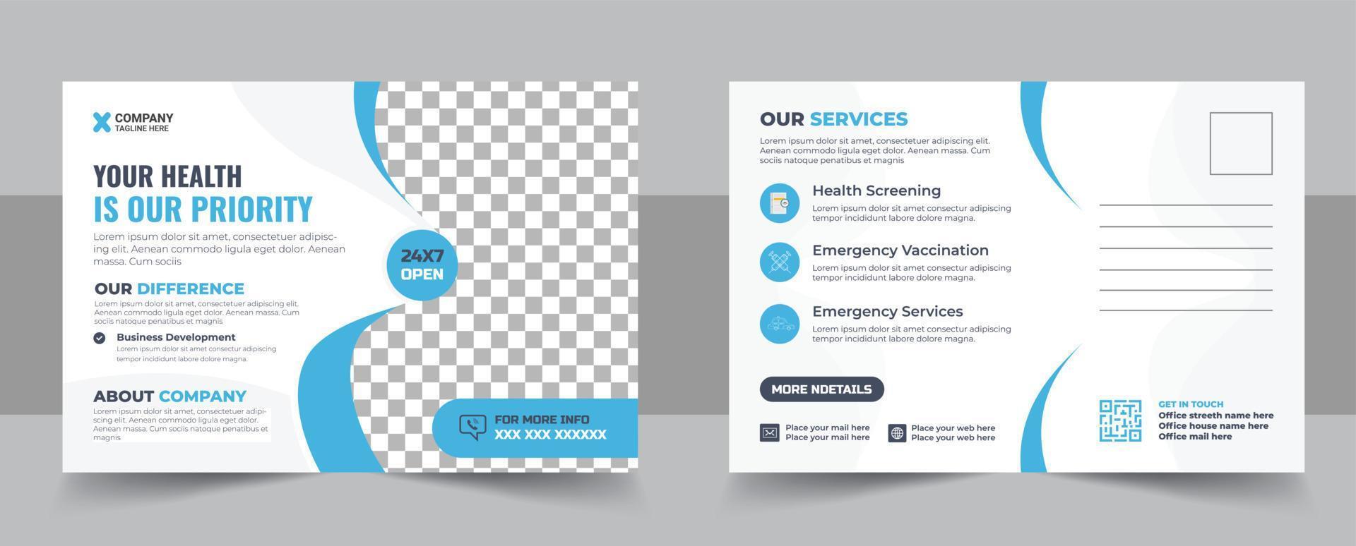 Minimal and creative medical postcard template design, vector medical postcard layout