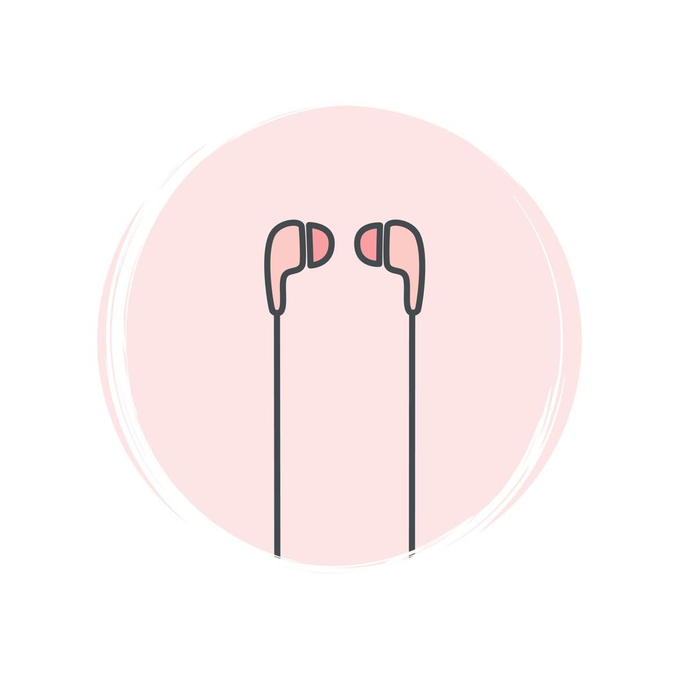 Cute logo or icon vector with earphone, illustration on circle with brush texture, for social media story and highlight