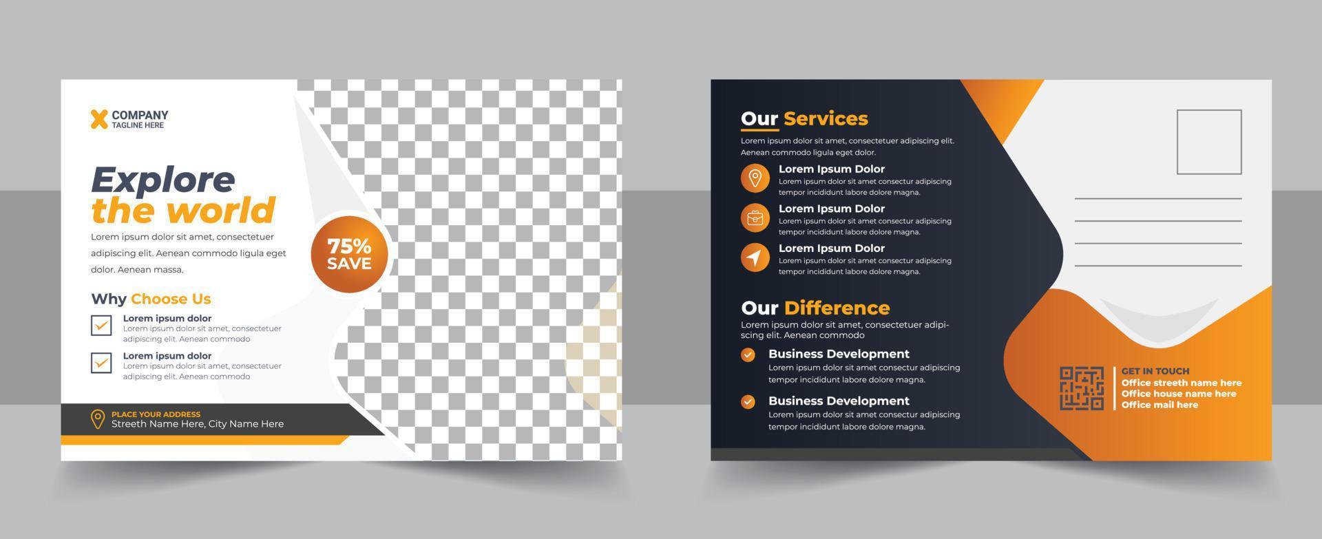 Corporate creative modern travel postcard template design, Travel Postcard Design Template, Travel Company eddm Postcard vector