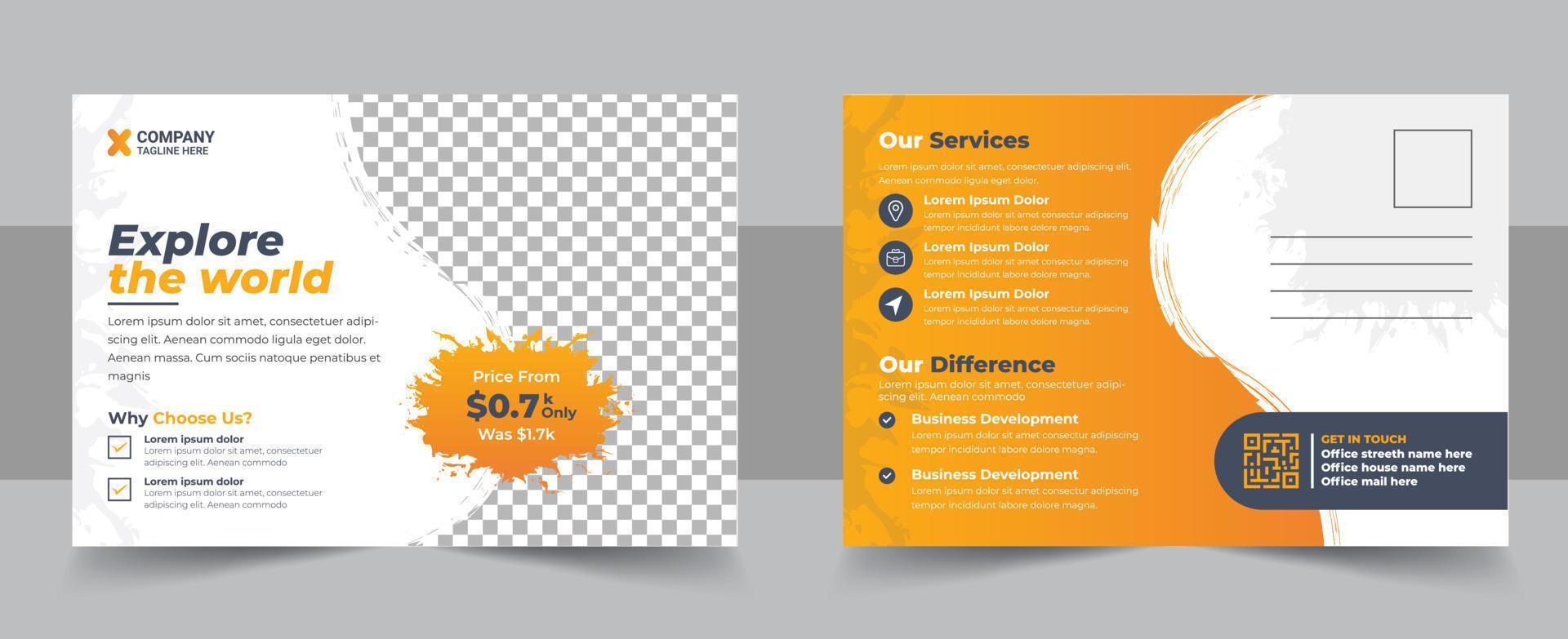 Corporate creative modern travel postcard template design, Travel Postcard Design Template, Travel Company eddm Postcard vector