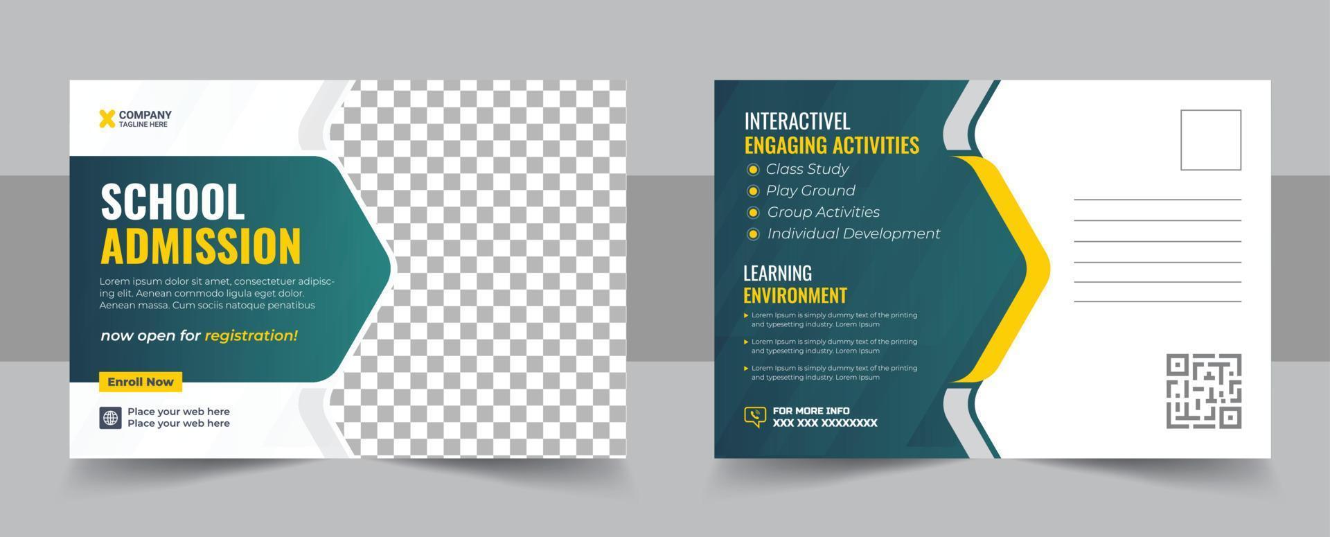 Kids back to school education admission postcard template. Modern professional school admission postcard template vector