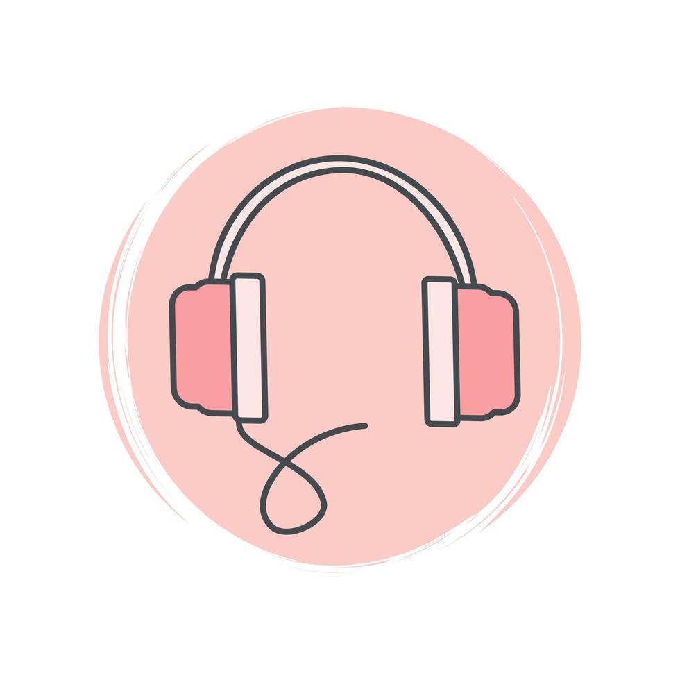 Cute logo or icon vector with headphone, illustration on circle with brush texture, for social media story and highlight