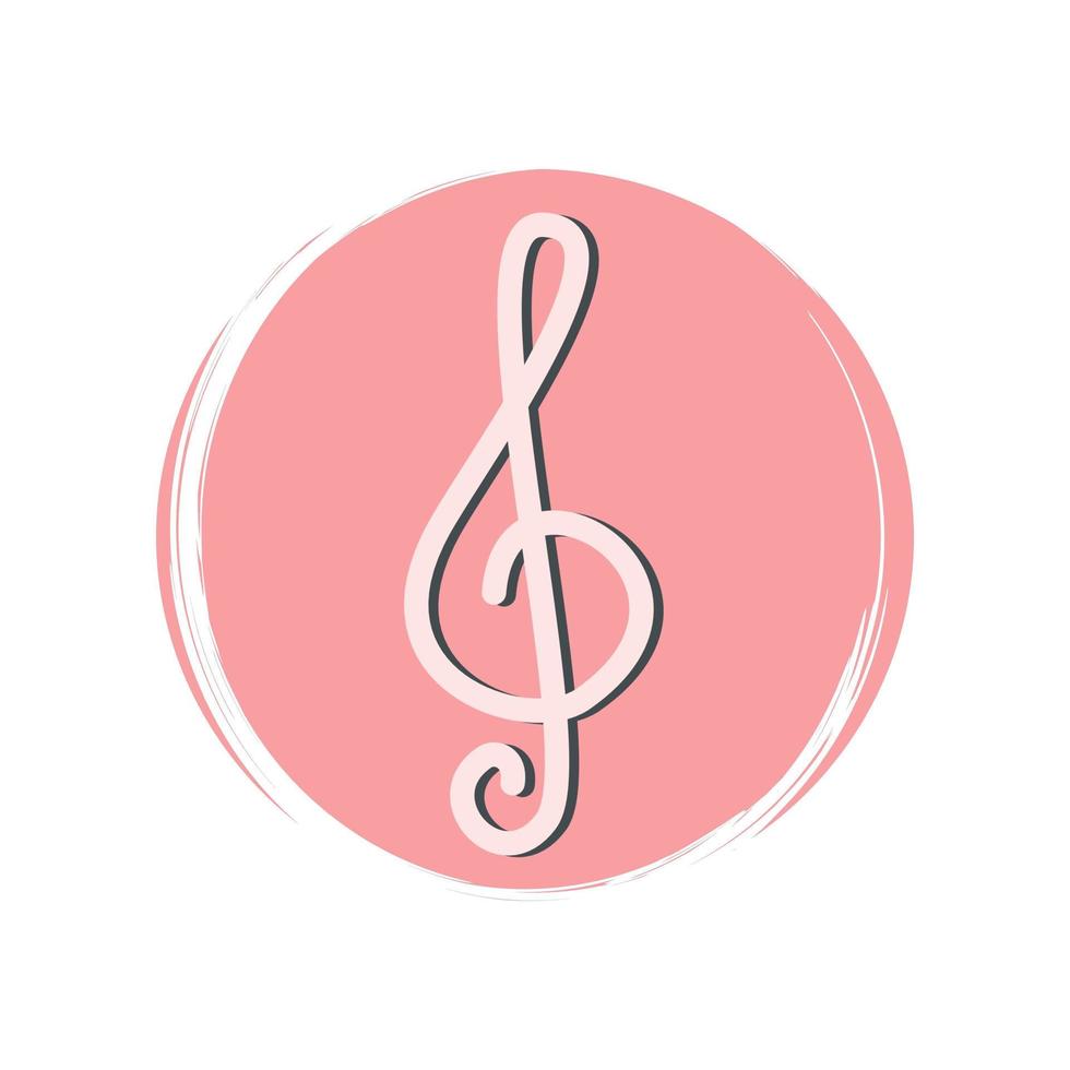 Cute logo or icon vector with treble clef, illustration on circle with brush texture, for social media story and highlight