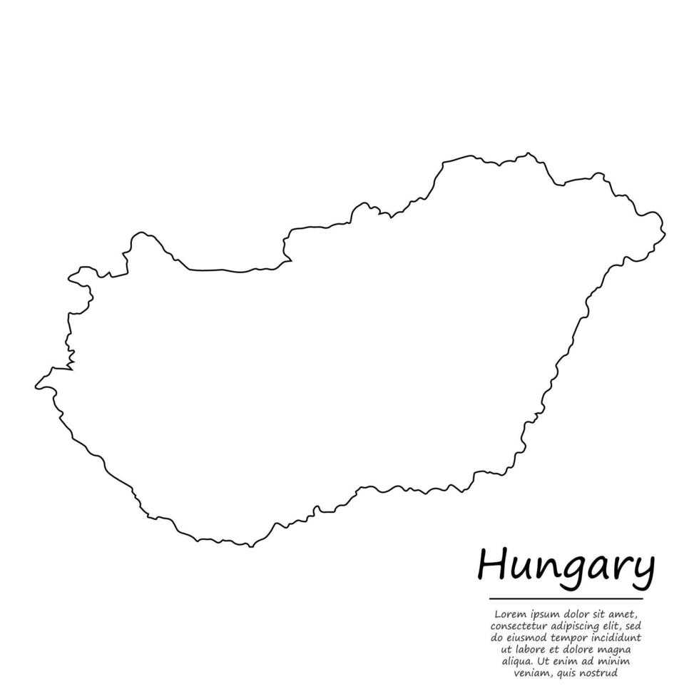 Simple outline map of Hungary, in sketch line style vector