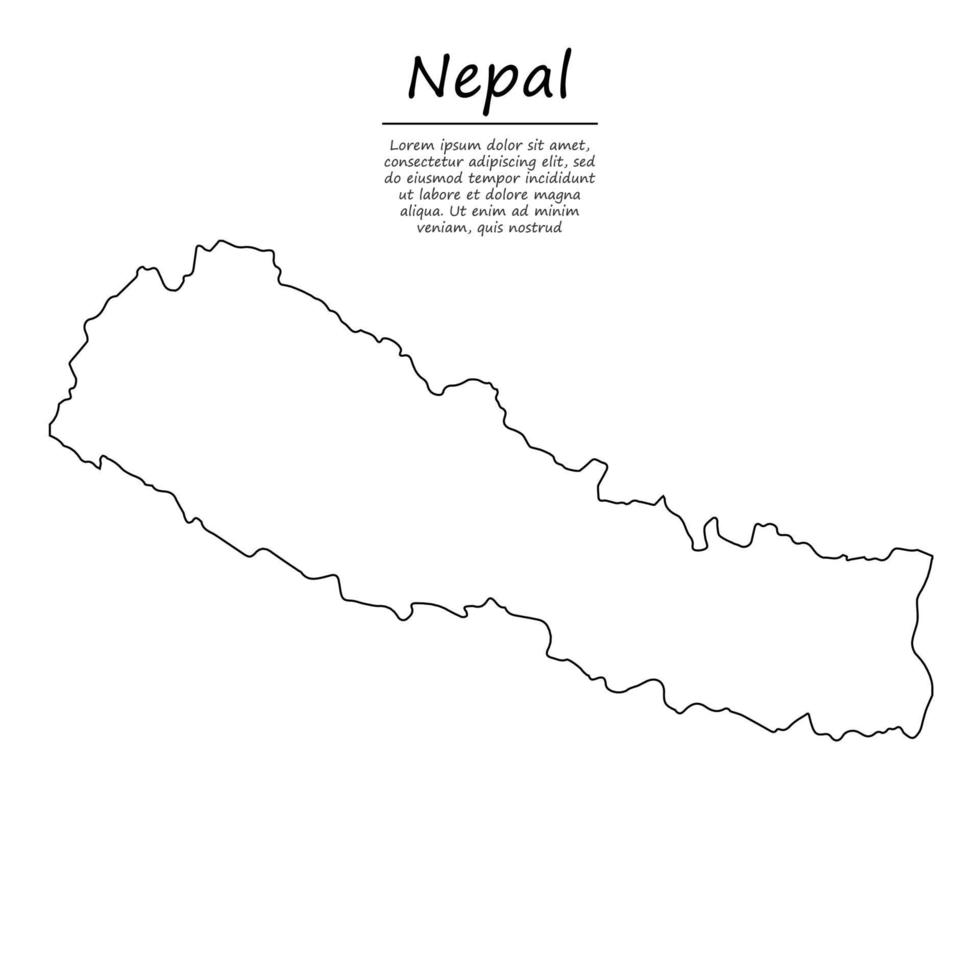 Simple outline map of Nepal, silhouette in sketch line style vector