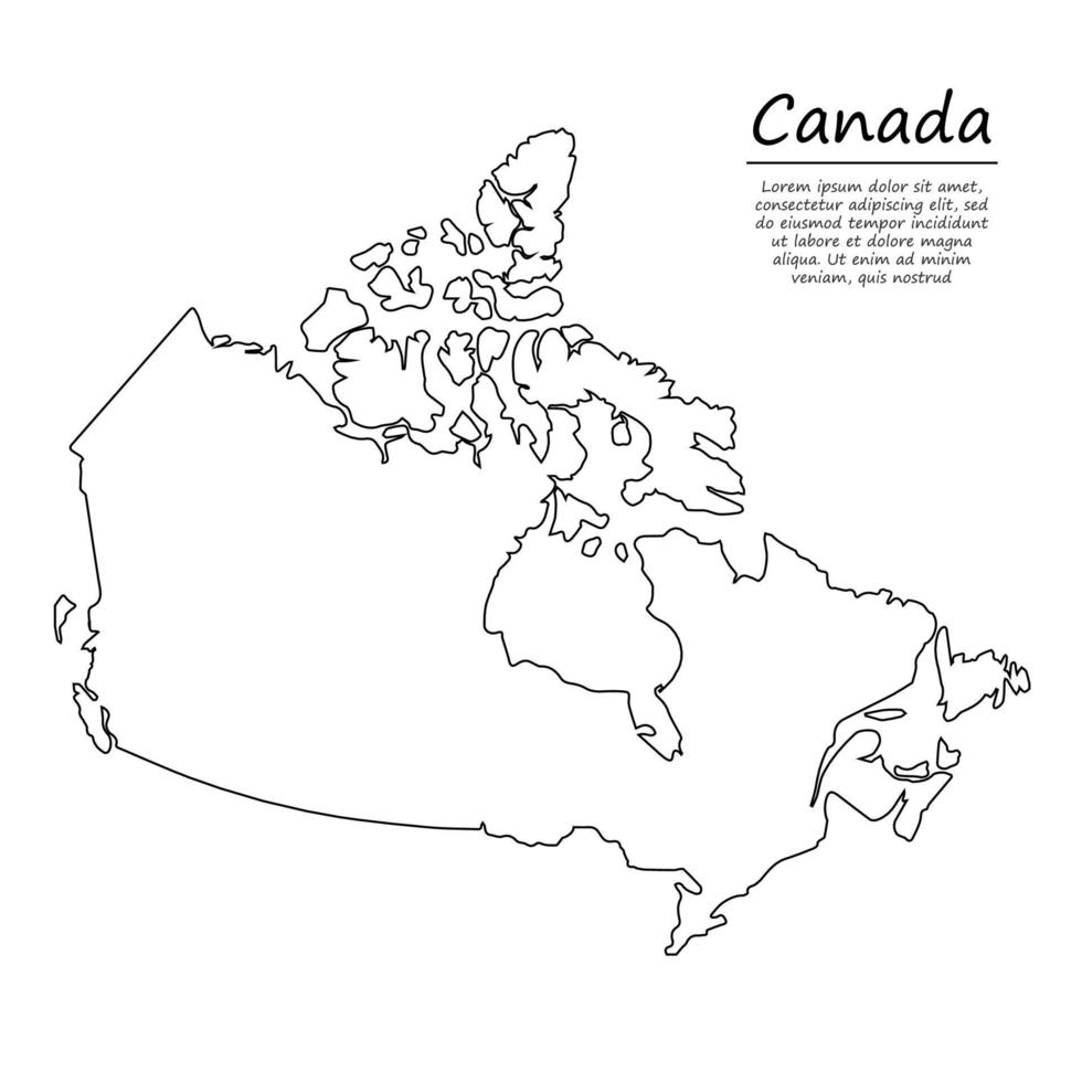 sencillo contorno mapa de Canadá, en bosquejo línea estilo vector