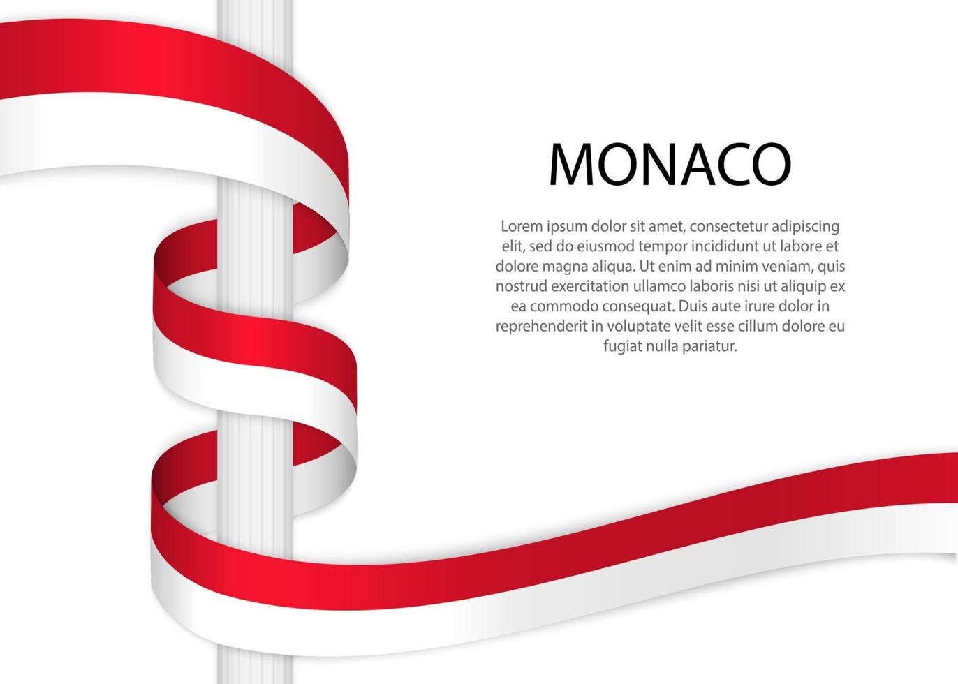 Waving ribbon on pole with flag of Monaco. Template for independ vector