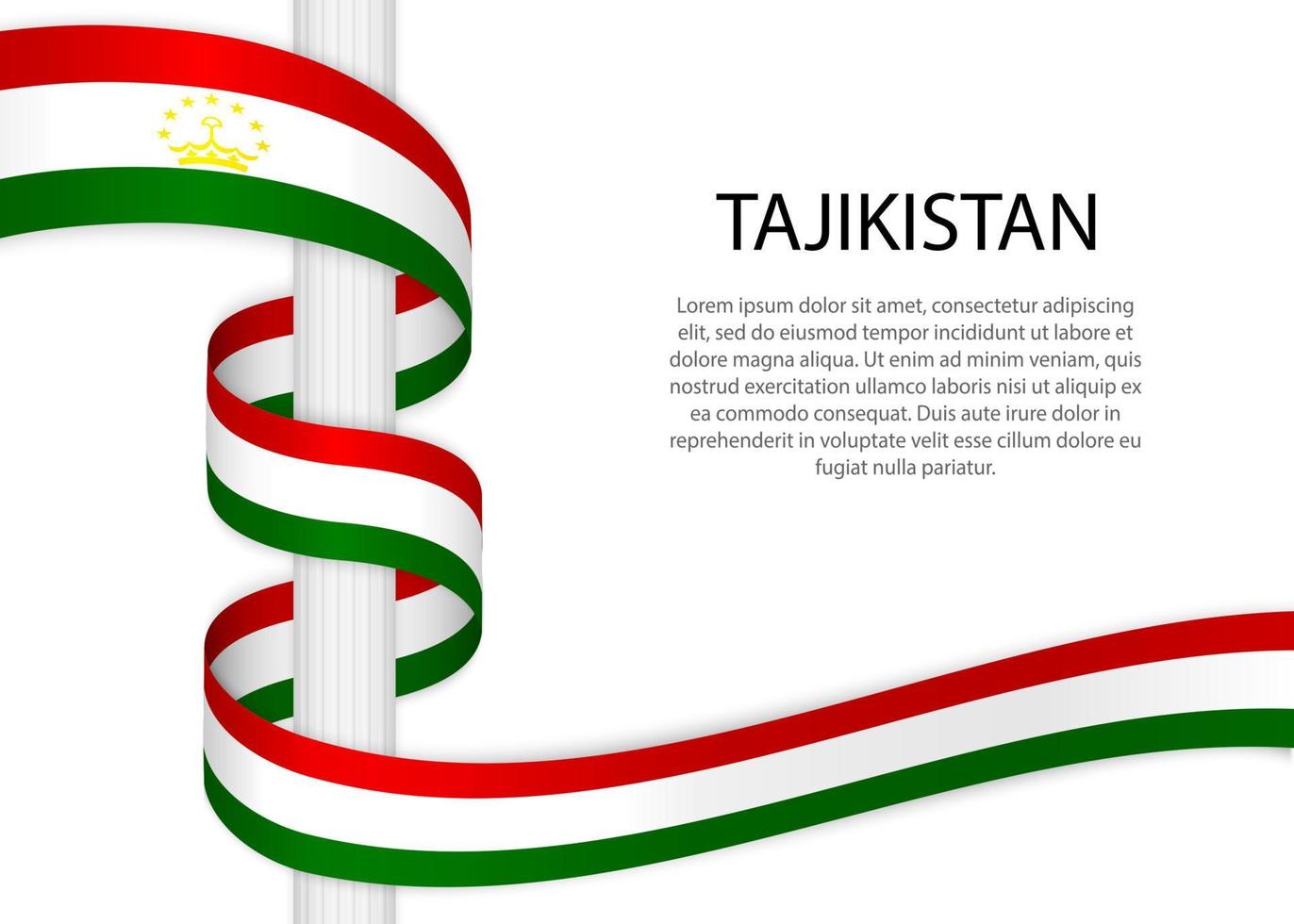 Waving ribbon on pole with flag of Tajikistan. Template for inde vector