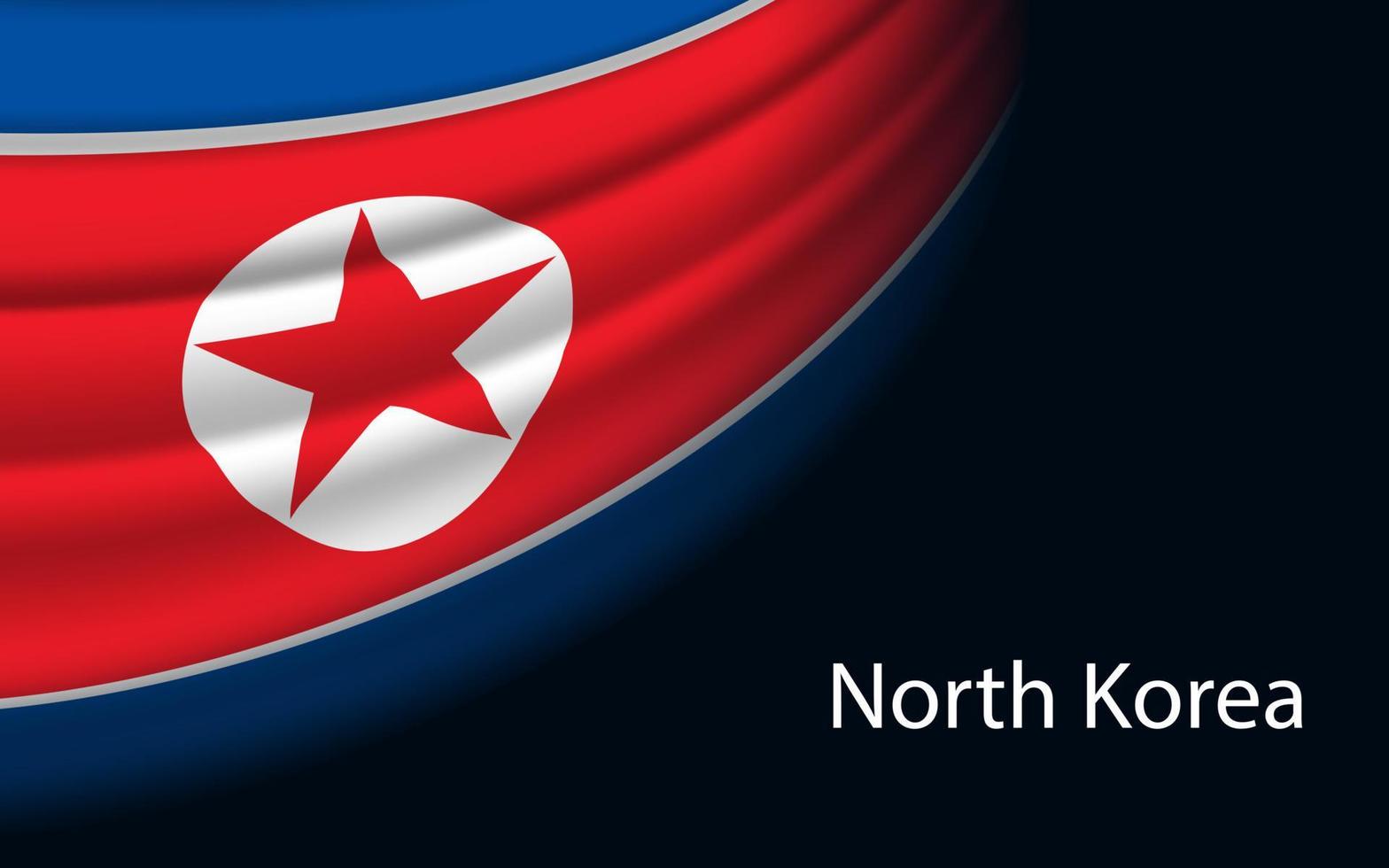 Wave flag of North Korea on dark background. Banner or ribbon ve vector