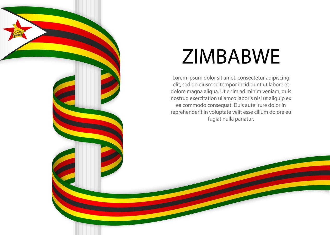 Waving ribbon on pole with flag of Zimbabwe. Template for indepe vector