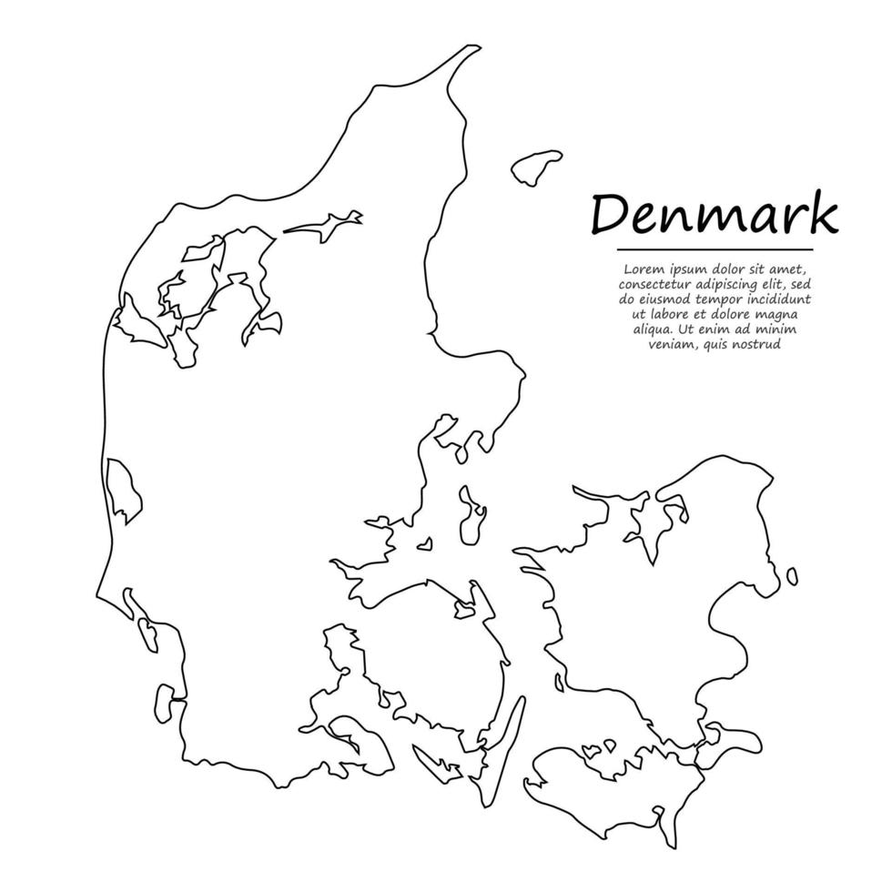 sencillo contorno mapa de Dinamarca, en bosquejo línea estilo vector